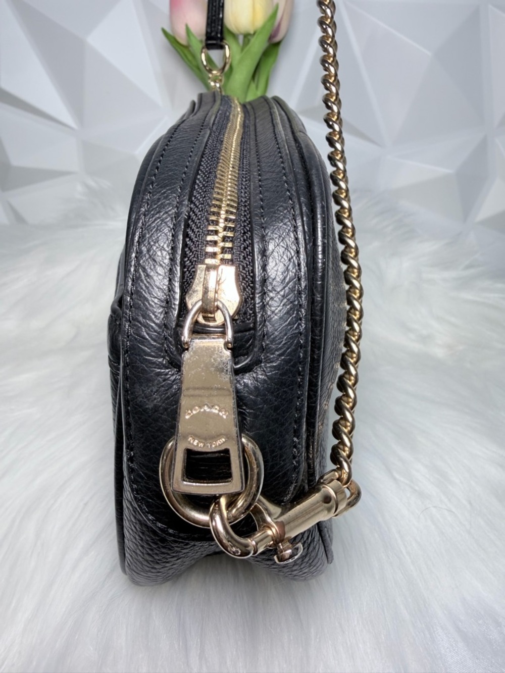 Coach Black Pebbled Leather Crossbody with Gold Hardware - Picture 3 of 12